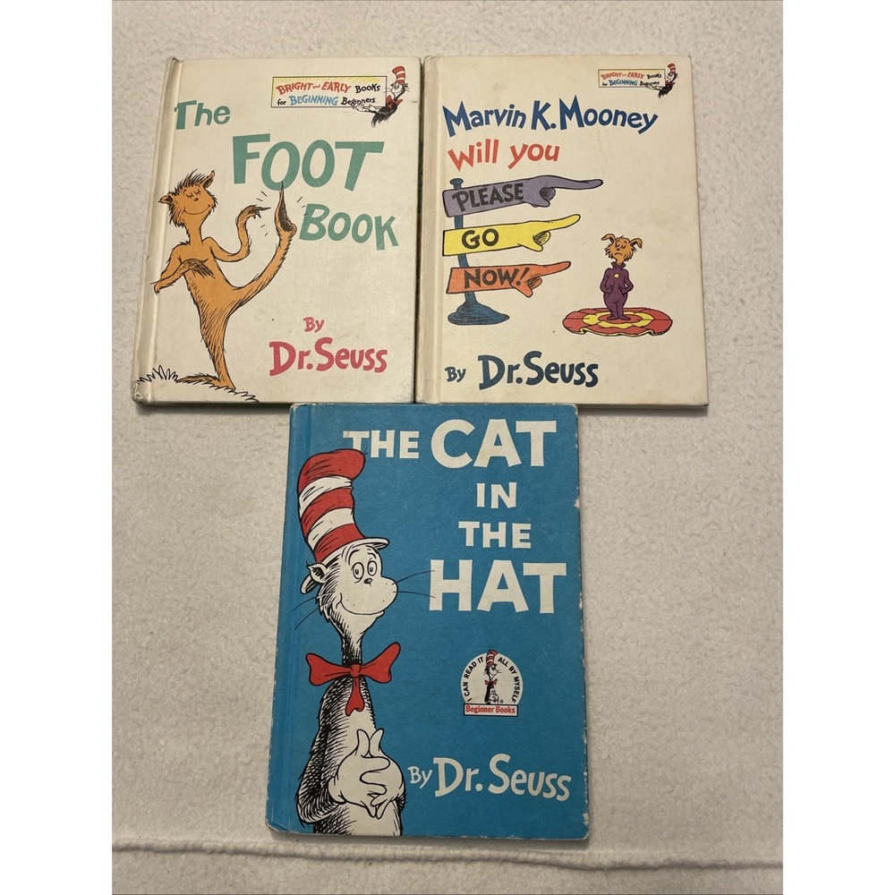 Vintage Dr. Seuss Books Hardcover (Lot 3) Cat In The Hat Marvin Mooney Foot Book